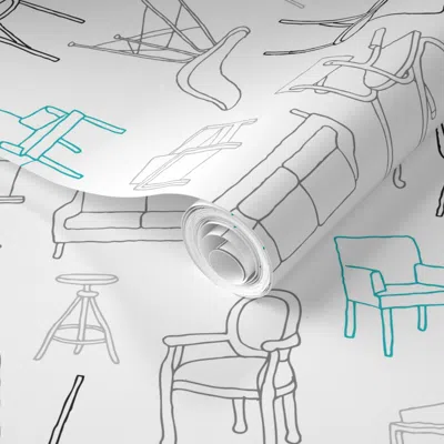 Spoonflower Pre-pasted Wallpaper Home Furniture Interior Design Chair Table And Hipster Items 2' X 12' Removable
