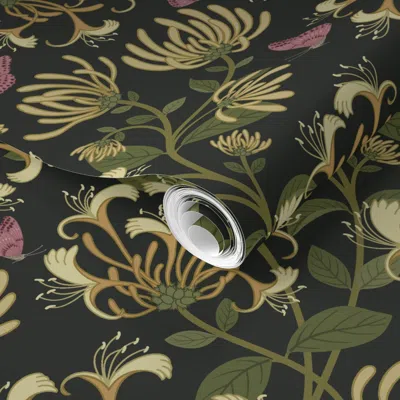Spoonflower Pre-pasted Wallpaper Honeysuckle And Butterflies 2' X 12' Removable