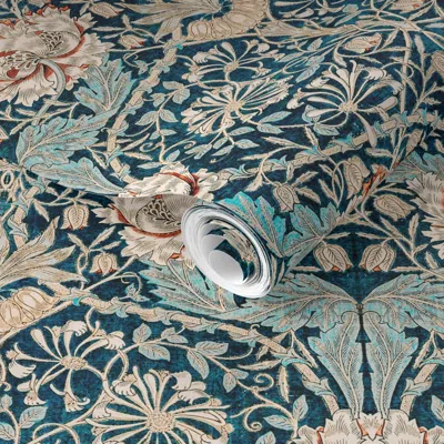 Spoonflower Pre-pasted Wallpaper Honeysuckle William Morris Heritage Glamour & Cottage Flowers Deco 2' X 12' Rem