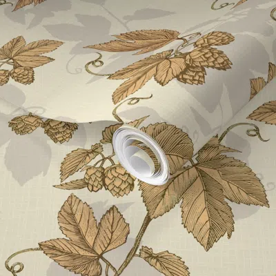 Spoonflower Pre-pasted Wallpaper Hops Plant-tan  Removable In Multi