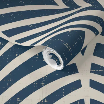 Spoonflower Pre-pasted Wallpaper Horizon - Geometric Art Deco Arches Scallop Shells Earthy Navy Blue Clay L 2' X