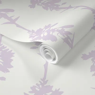 Spoonflower Pre-pasted Wallpaper Hosta Stripe Lilac On Cream 2' X 12' Removable In White