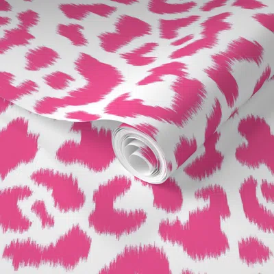 Spoonflower Pre-pasted Wallpaper Hot Pink On White Ikat Leopard Copy  Removable