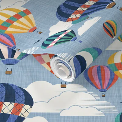 Spoonflower Pre-pasted Wallpaper Hot-air Balloon Fiesta - Brights 2' X 12' Removable