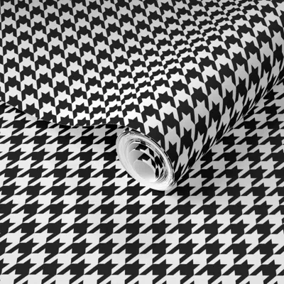 Spoonflower Pre-pasted Wallpaper Houndstooth Black And White 2' X 12' Removable In Multi