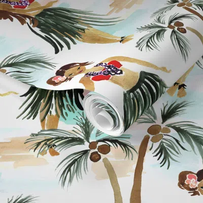 Spoonflower Pre-pasted Wallpaper Hula Dancers 2' X 12' Removable