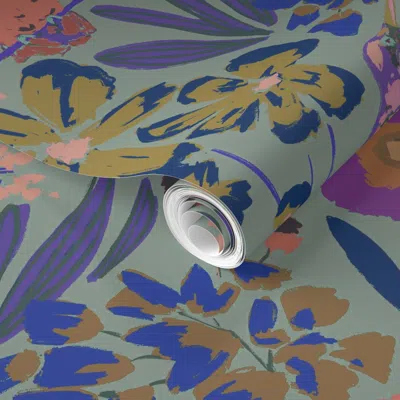 Spoonflower Pre-pasted Wallpaper Hummingbird Garden - Large Scale - Fun Colors - Purple - Boho 2' X 12' Removabl