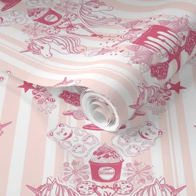 Spoonflower Pre-pasted Wallpaper Ice Cream Toile Cut Out Stripes 2' X 12' Removable