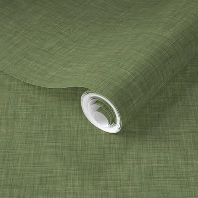 Spoonflower Pre-pasted Wallpaper In Green Linen 2' X 12' Removable