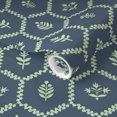 Spoonflower Pre-pasted Wallpaper Indigo And Soft Green Claire 2' X 12' Removable