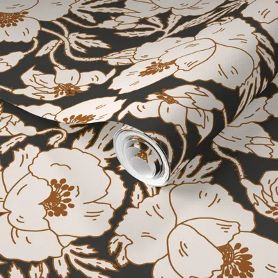 Spoonflower Pre-pasted Wallpaper Indra Poppy Dark 2' X 12' Removable
