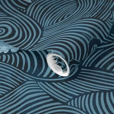 Spoonflower Pre-pasted Wallpaper Inked Nessie Lochness Monster  Removable In Blue