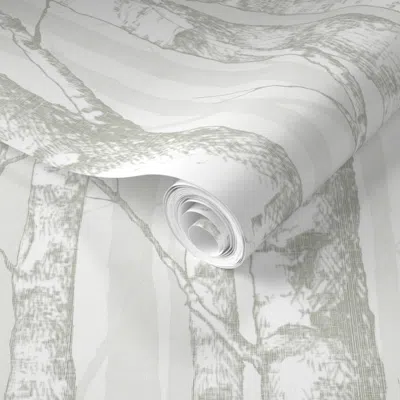 Spoonflower Pre-pasted Wallpaper Into The Birch Woods - Very Light Vintage Illustration Style - Large Scale 2' X