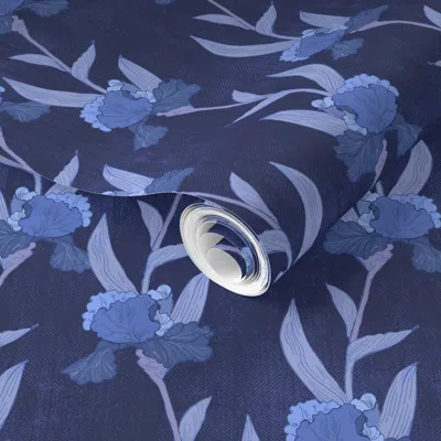 Spoonflower Pre-pasted Wallpaper Iris In Denim  Removable