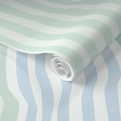 Spoonflower Pre-pasted Wallpaper Irregular Vertical Stripes In Coastal Blue - Mint Frost And Snow - Medium 2' X 