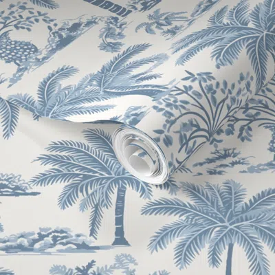 Spoonflower Pre-pasted Wallpaper Island Palms Denim  Removable