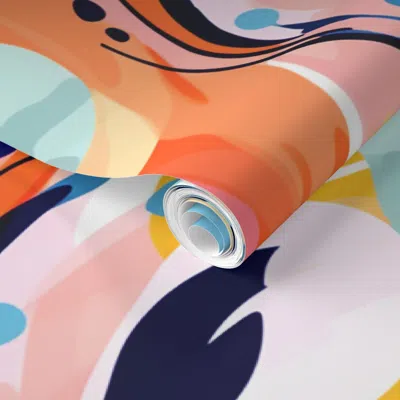 Spoonflower Pre-pasted Wallpaper Italian Designer Vintage Vibe Resort Mod Abstract  Removable
