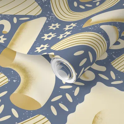 Spoonflower Pre-pasted Wallpaper Italian Pasta Forms - Blue-grey Background 2' X 12' Removable