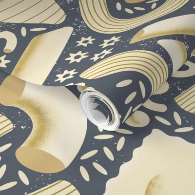 Spoonflower Pre-pasted Wallpaper Italian Pasta Forms - Denim Blue 2' X 12' Removable