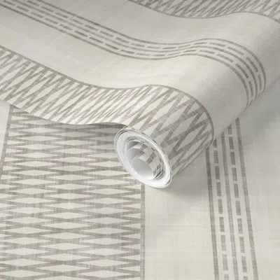 Spoonflower Pre-pasted Wallpaper Ivory Ecru Contemporary Geometric Cross Hatch Stripes Linen Texture 2' X 12' Re