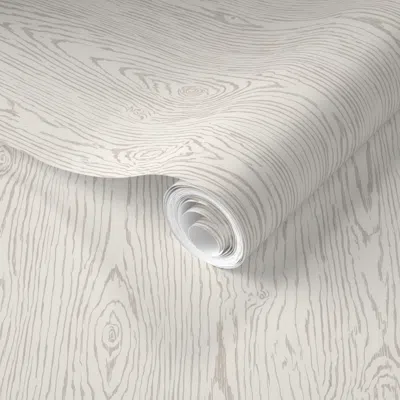 Spoonflower Pre-pasted Wallpaper Ivory Neutral Woodgrain 2' X 12' Removable
