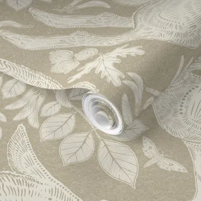Spoonflower Pre-pasted Wallpaper Ivory Rabbit On Linen 2' X 12' Removable