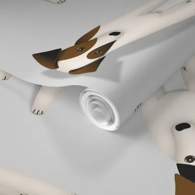 Spoonflower Pre-pasted Wallpaper Jack Russell Terriers Pattern Light Gray 2' X 12' Removable