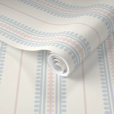 Spoonflower Pre-pasted Wallpaper Jackie Blue Pink Beaded Classic Traditional Stripe  Removable