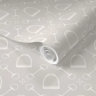 Spoonflower Pre-pasted Wallpaper Jackie Equestrian Chic Stirrup & Bits - Eider White - Small Repeat 2' X 12' Rem