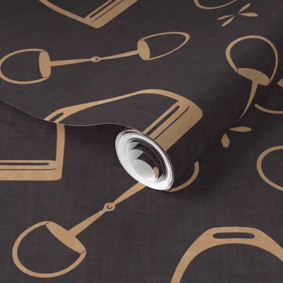Spoonflower Pre-pasted Wallpaper Jackie Equestrian Chic Texture Stirrup & Bits - Vogue Brown - Large 2' X 12' Re