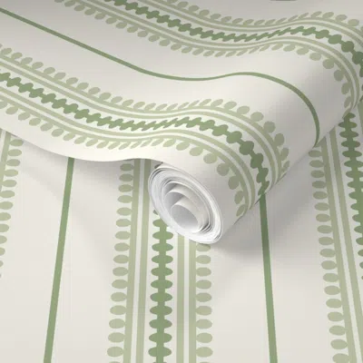 Spoonflower Pre-pasted Wallpaper Jackie Green Beaded Classic Traditional Stripe  Removable
