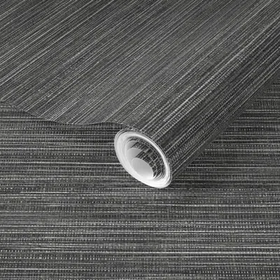Spoonflower Pre-pasted Wallpaper Jacob's Grasscloth - Charcoal Fog Faux Texture Linen Grasscloth  Removable