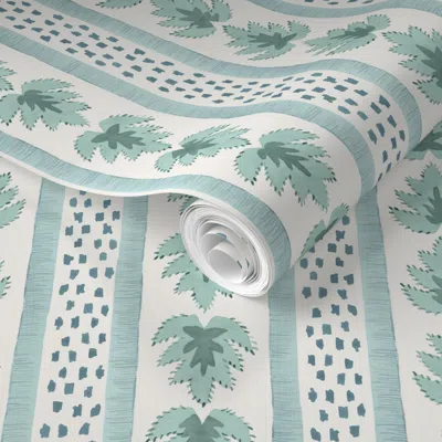 Spoonflower Pre-pasted Wallpaper James Stripe Covington And Jamestown Blue 2' X 12' Removable