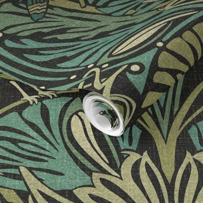Spoonflower Pre-pasted Wallpaper Jane Jardin - Nouveau Bird Garden (mossy Teal) - Large  Removable