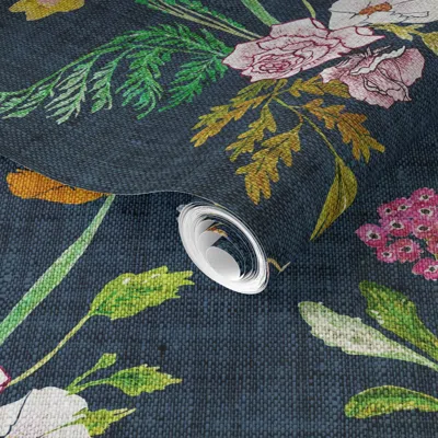 Spoonflower Pre-pasted Wallpaper Jane (navy) Jumbo 2' X 12' Removable
