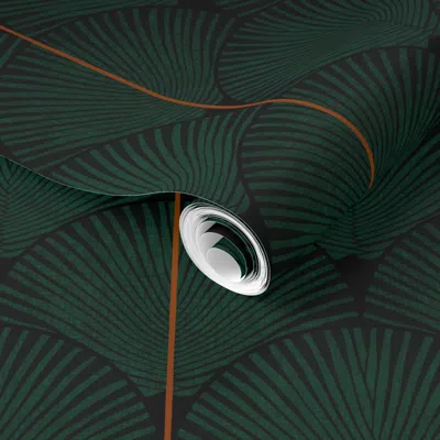 Spoonflower Pre-pasted Wallpaper Japandi Art Deco Palms Dark Green Black (medium) 2' X 12' Removable