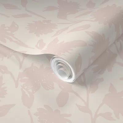 Spoonflower Pre-pasted Wallpaper Japandi Cottage Wildflower Silhouettes - Tonal Soft Rose Pink On Cream 2' X 12'