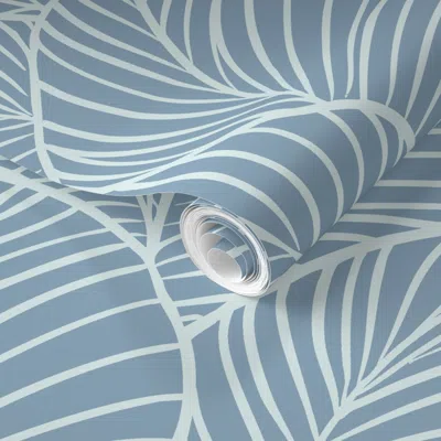 Spoonflower Pre-pasted Wallpaper Japandi Minimalist Big Palm Leaves. Mid Century Modern Banana Leaves 2' X 12' R