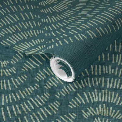 Spoonflower Pre-pasted Wallpaper Japanese Coastal Calm Cottagecore Waves In Turquoise Teal Green 2' X 12' Remova
