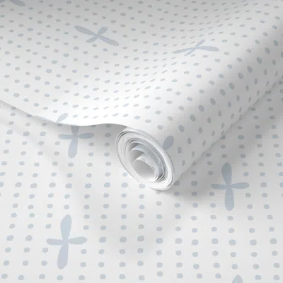 Spoonflower Pre-pasted Wallpaper Jasper Block Print Dots Soft Blue On White 2' X 12' Removable