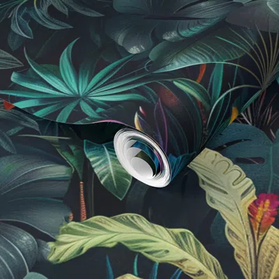 Spoonflower Pre-pasted Wallpaper Jewel Toned Biophilic 2' X 12' Removable