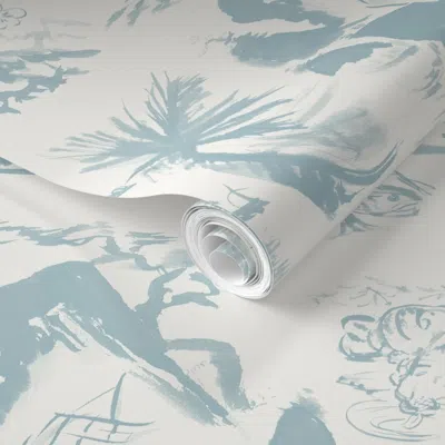 Spoonflower Pre-pasted Wallpaper John's Toile Marlboro Blue On Cream2 2' X 12' Removable