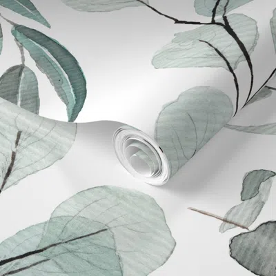 Spoonflower Pre-pasted Wallpaper Jumbo Botanical  Eucalyptus Native Edition 1 Large Scale 2' X 12' Removable