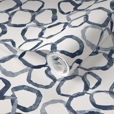 Spoonflower Pre-pasted Wallpaper Jumbo Chain Link Dust Mist Navy Blue 2' X 12' Removable