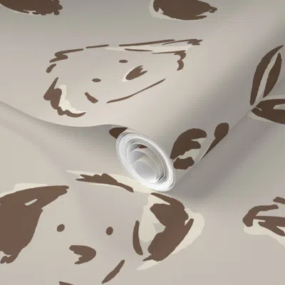 Spoonflower Pre-pasted Wallpaper Jumbo Dog Doodles - Cute Animal Sketches - Brown And Taupe Grey - 24" 2' X 12'  In Neutral