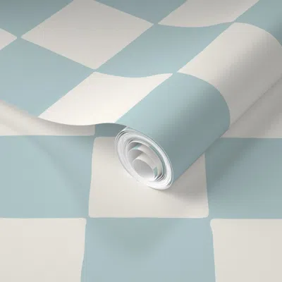 Spoonflower Pre-pasted Wallpaper Jumbo Hand Drawn Checkerboard Pastel Blue Tween Boys Baby Nursery 2' X 12' Remo