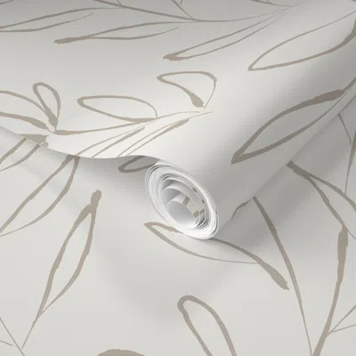 Spoonflower Pre-pasted Wallpaper Jumbo Loose Floral Balanced Beige Pure White Hand Large Scale Flowers 2' X 12' 