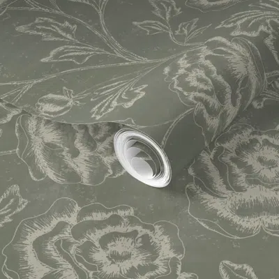 Spoonflower Pre-pasted Wallpaper Jumbo - Magdalene Roses - Toile - Vintage Sage Green  Removable