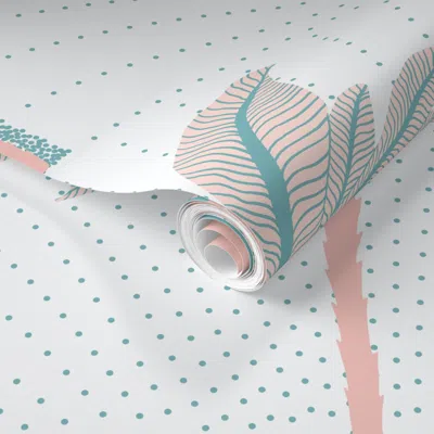 Spoonflower Pre-pasted Wallpaper Jumbo Retro Tropical Palm Springs 60s Coastal Preppy Teen Dorm Room Decor 2' X 