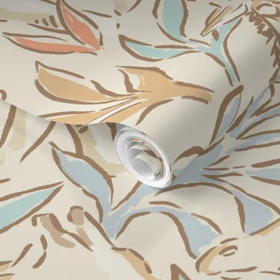 Spoonflower Pre-pasted Wallpaper Jumbo Tropical Wild Safari Animal Doodle - Painterly Jungle - Beige Gold 24 2'  In Multi